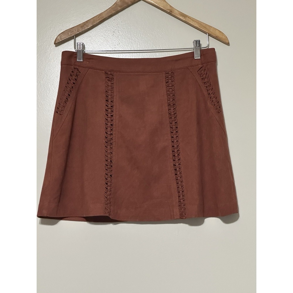 Gianni Bini Women's Copper Burnt‎ Orange Faux Suede Mini Skirt Size Large Boho